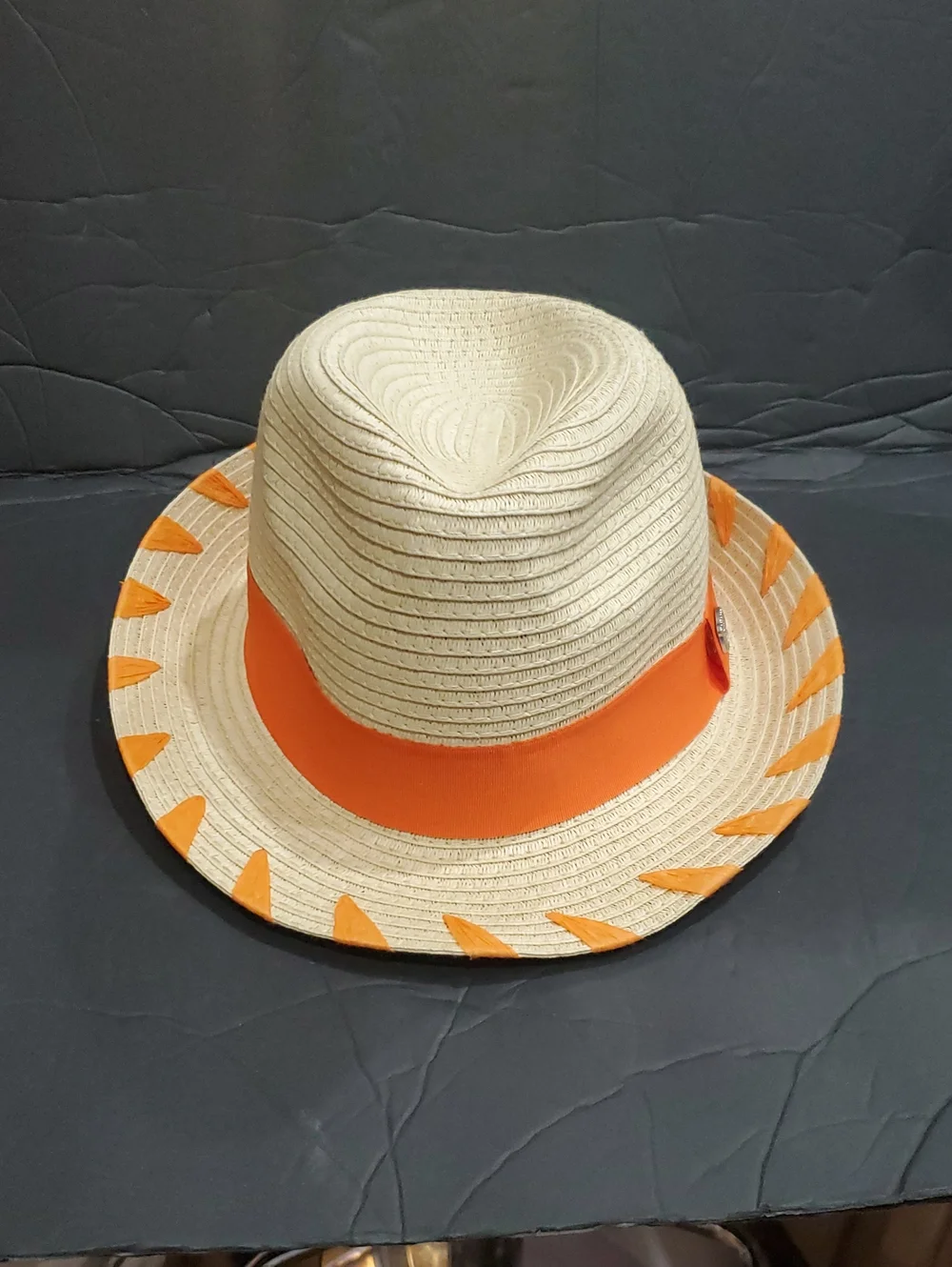 Banana Boat beige and orange whipstitch style trim upf50+ raffia fedora sun hat